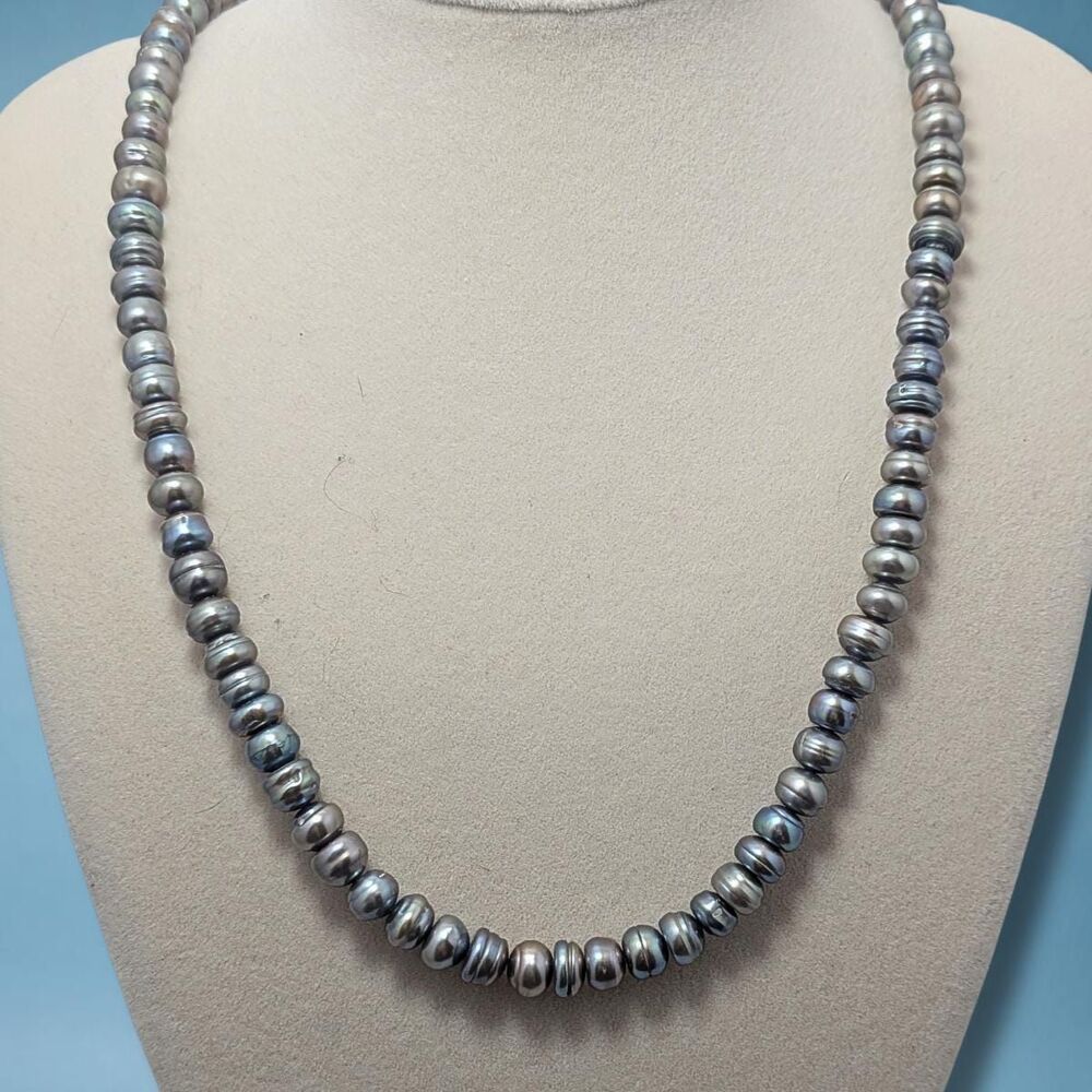 Gray Baroque Freshwater Cultured Pearl Necklace with Silver Tone Toggle Clasp 18
